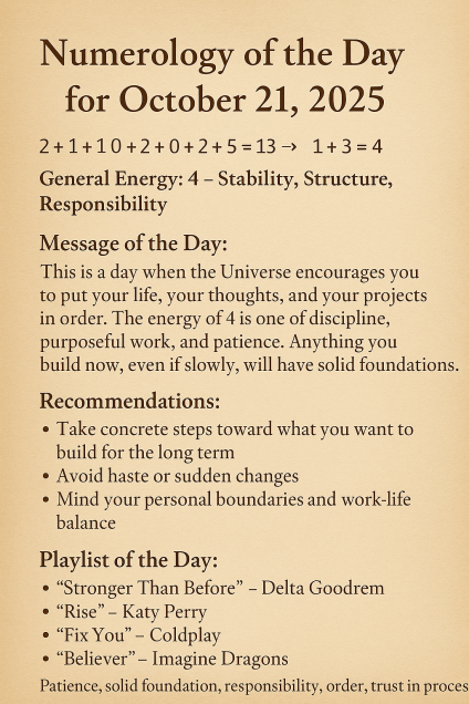 🌟 Numerology of the Day – October 21, 2025