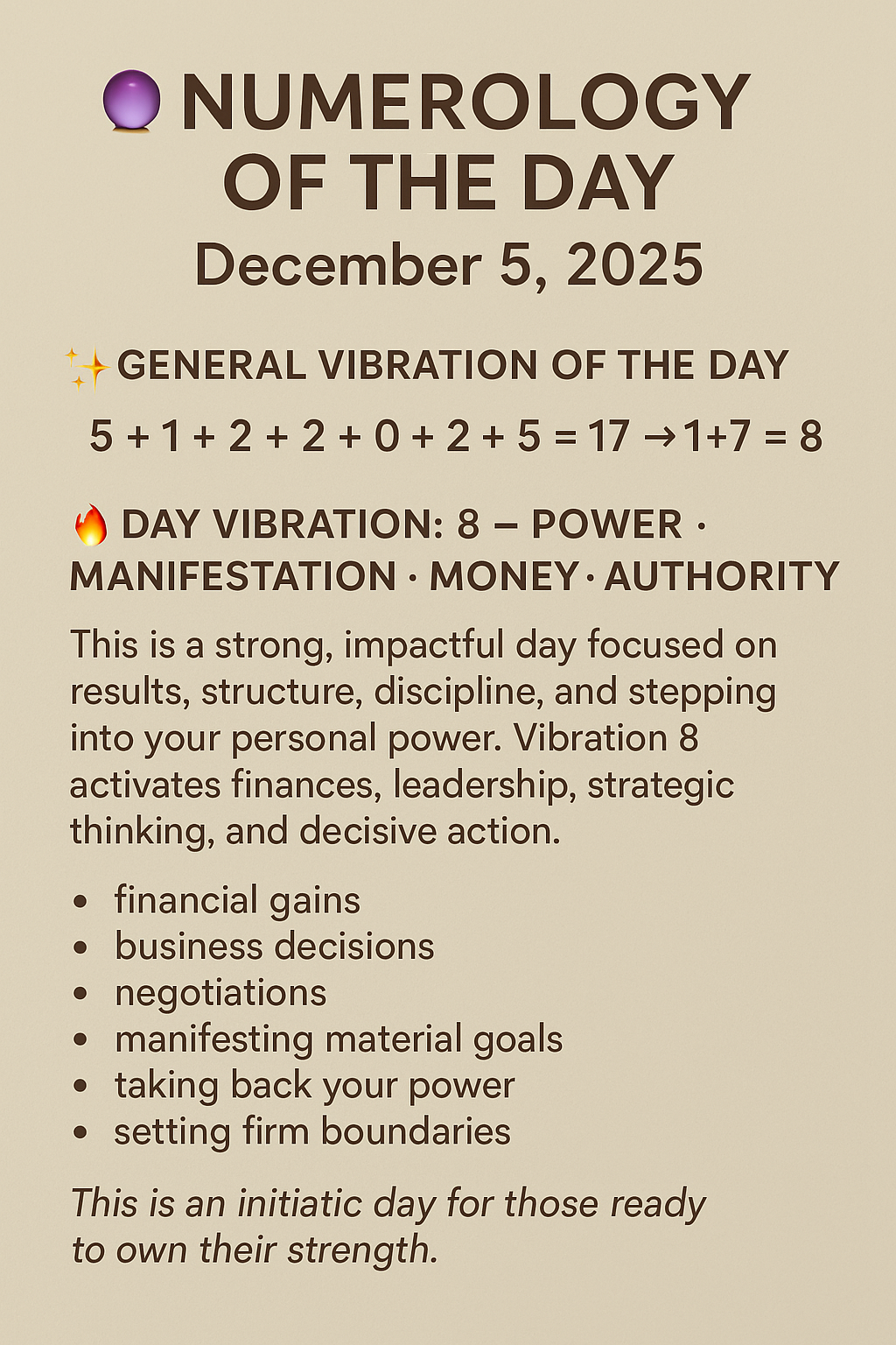 🔮 Numerology of the Day – December 5, 2025