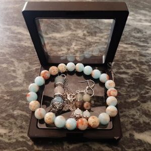 Imperial Jasper, Amazonite & Blue Quartz Jewelry Set with 925 Silver