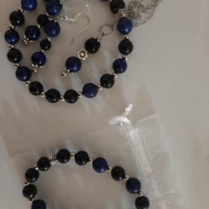 🌌 Jewelry Set with Natural Crystals – Kyanite, Lapis Lazuli & Obsidian 🌌