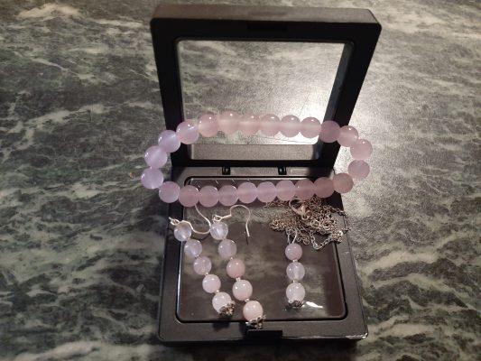 Rose Quartz Jewelry Set with 925 Silver